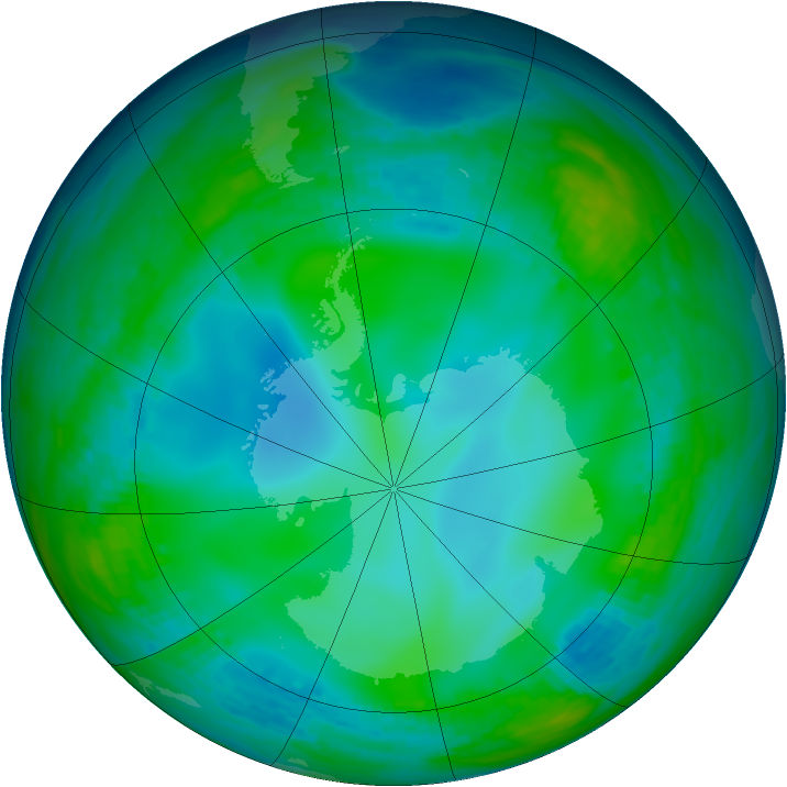 Antarctic ozone map for 03 June 1991